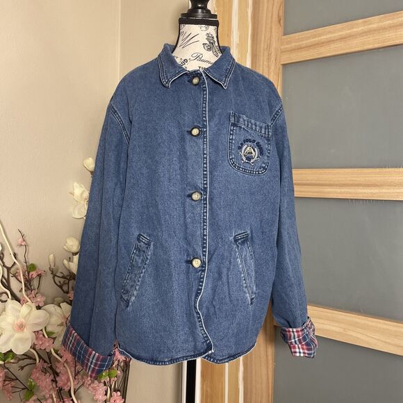 Vintage US Polo Association Women's Denim Jean Chore Barn Jacket X-Large Flannel - Picture 2 of 8